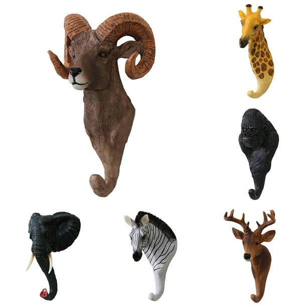 Rustic Zebra/Giraffe/Elephant Head Suction Hook for Hat Coat Jewelry Hanging 